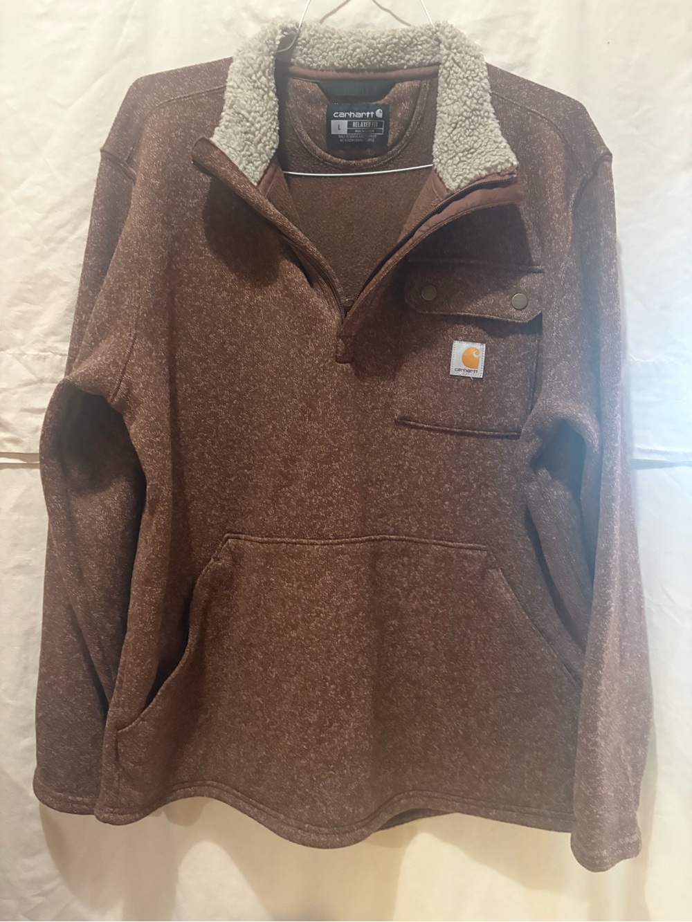 Carhartt Men's Brown Sherpa-Lined Collar Zip-Up Pullover. Size L